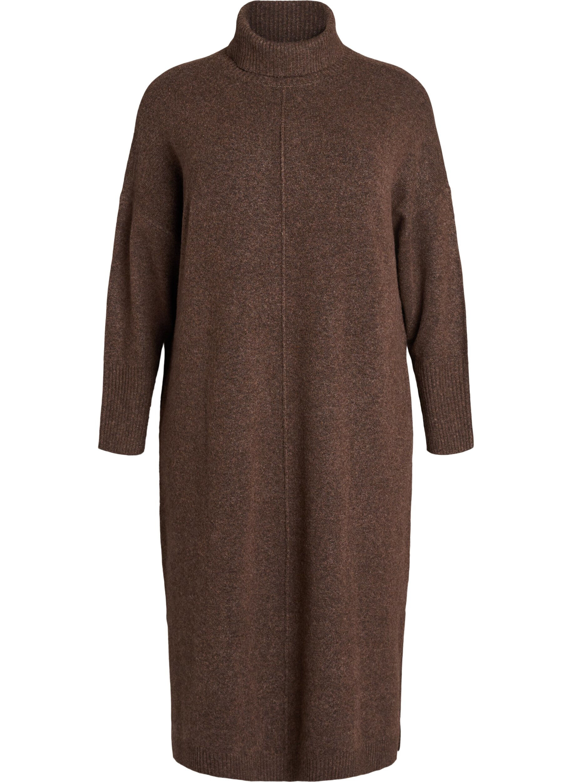 ZizzifashionJumper dress with turtleneck and slits, Brown, Packshot image number 0