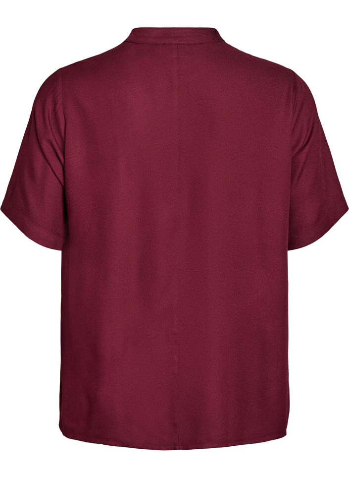 Short-sleeved blouse with diagonal button fastening, Red, Packshot image number 1