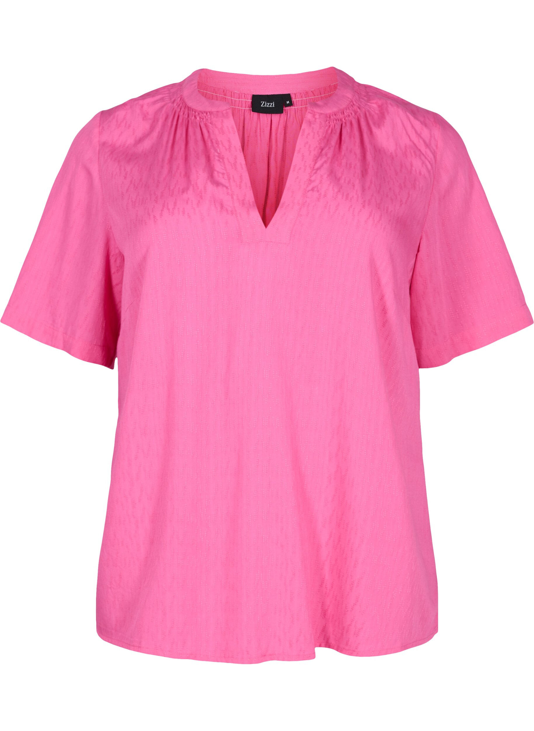 Zizzifashion Short-sleeved viscose blouse with v-neck, Shocking Pink, Packshot image number 0