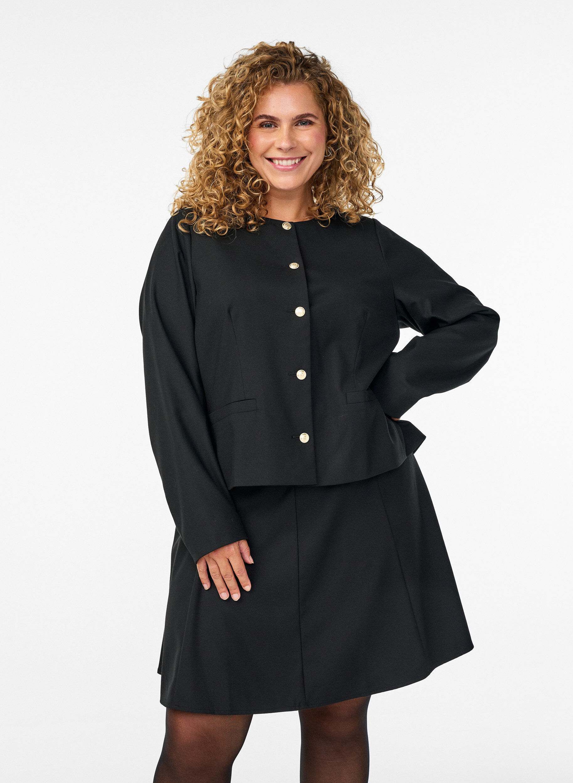 Short A-line skirt, Black, Model