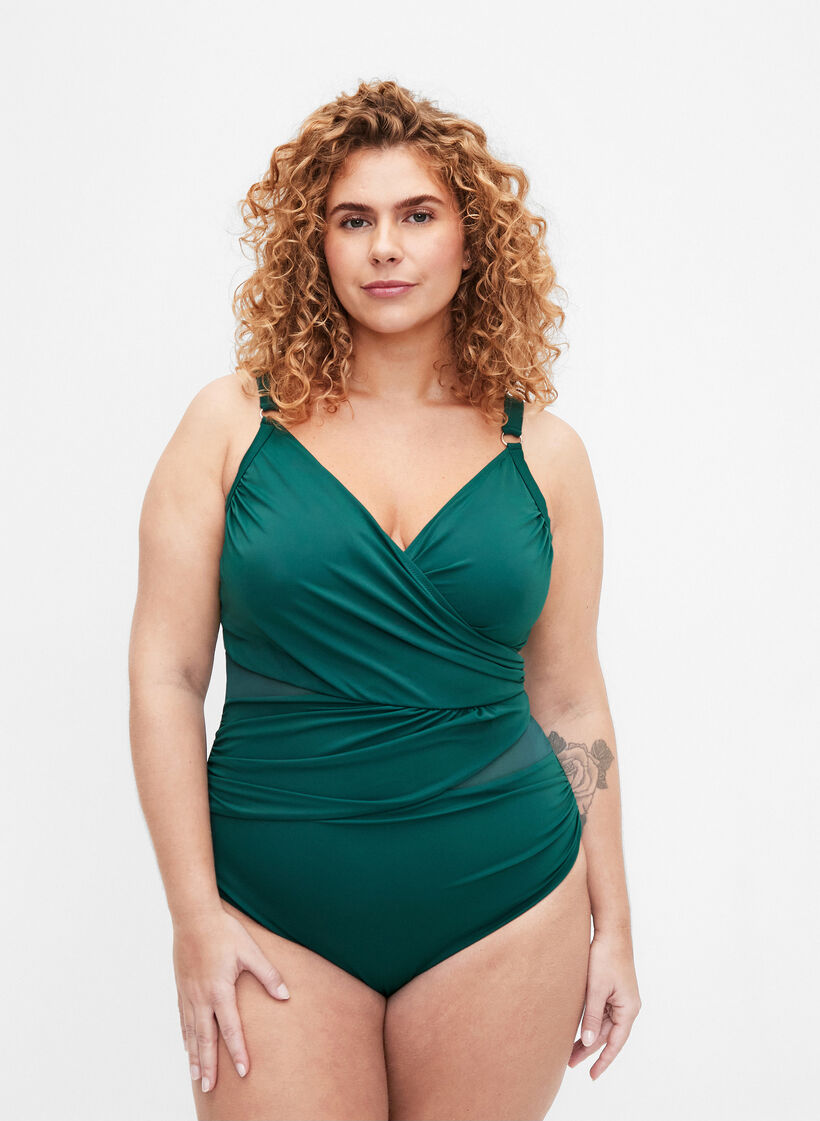 Wrap swimsuit, Green, Model image number 0