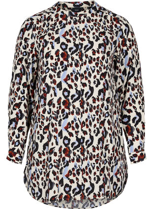 Printed viscose tunic with buttons, White Leo Print, Packshot image number 0