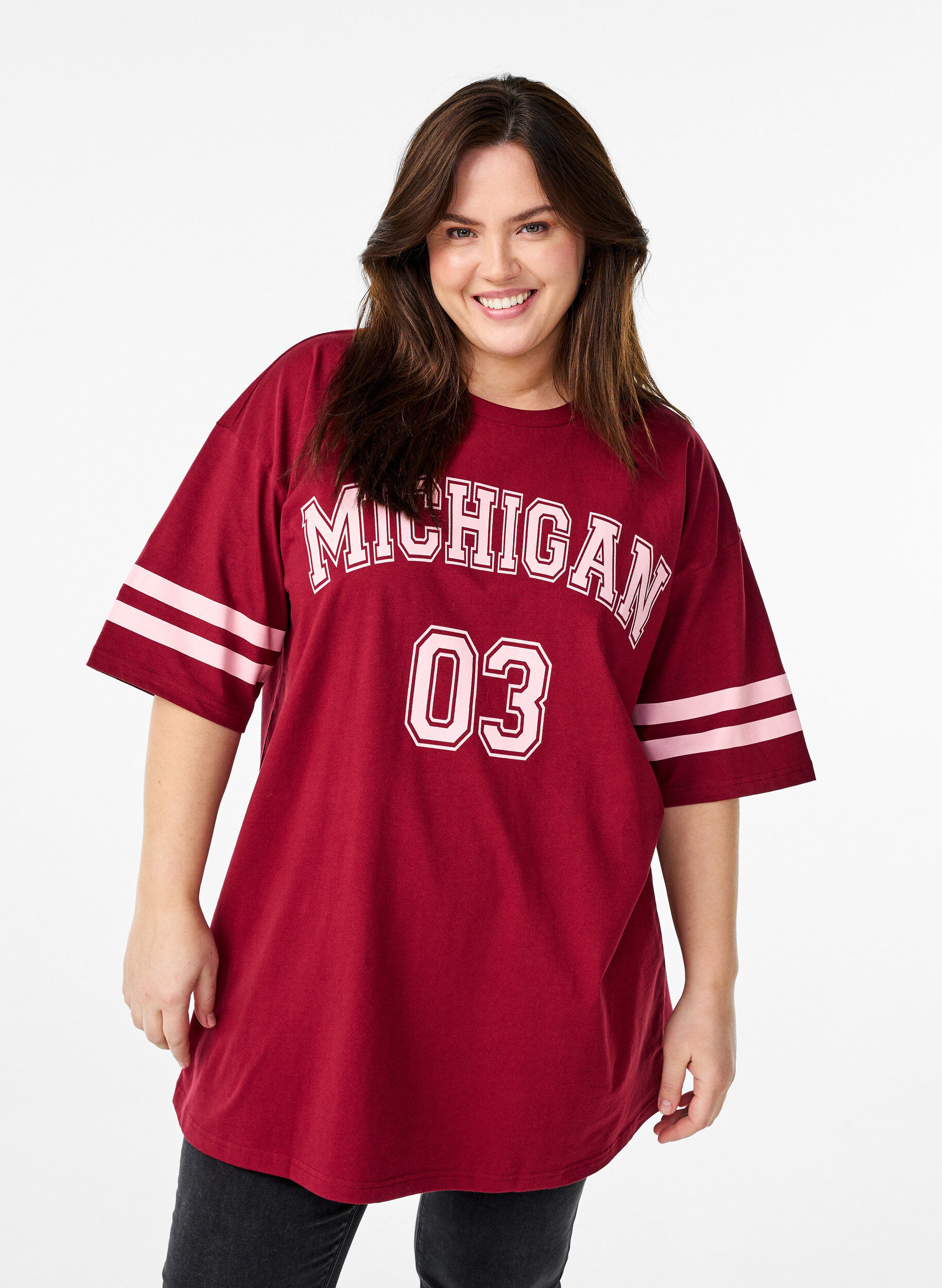 Zizzifashion Sporty oversized college T-shirt, Red, Model image number 0