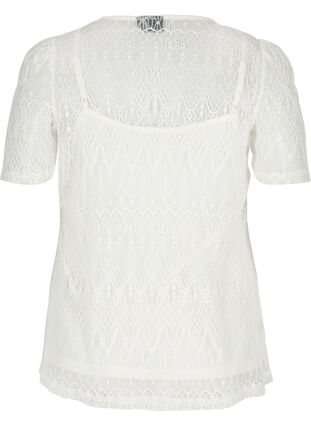 Lace blouse with short sleeves, Vanilla Ice, Packshot image number 1