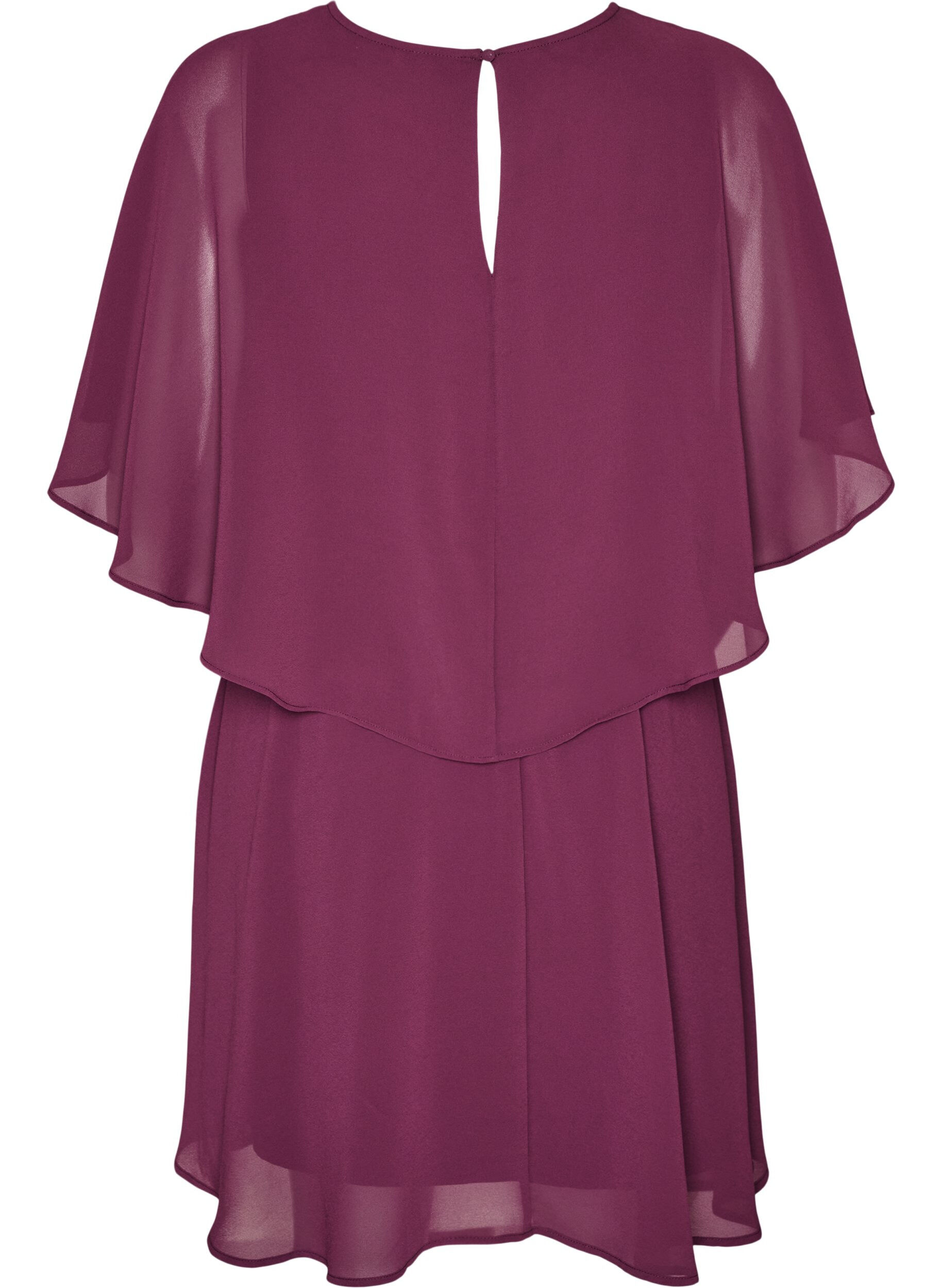 Zizzifashion Short chiffon party dress with layered effect, Red, Packshot image number 1