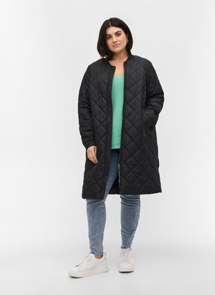 Quilted jacket with pockets and slits, Black, Model image number 2