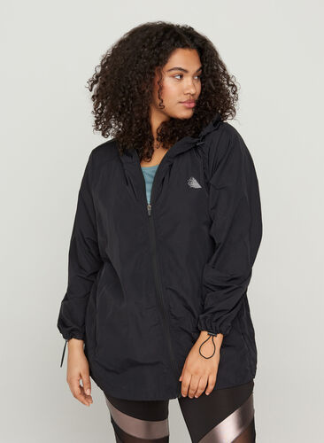 Sports jacket with a hood and zip, Black, Model image number 0