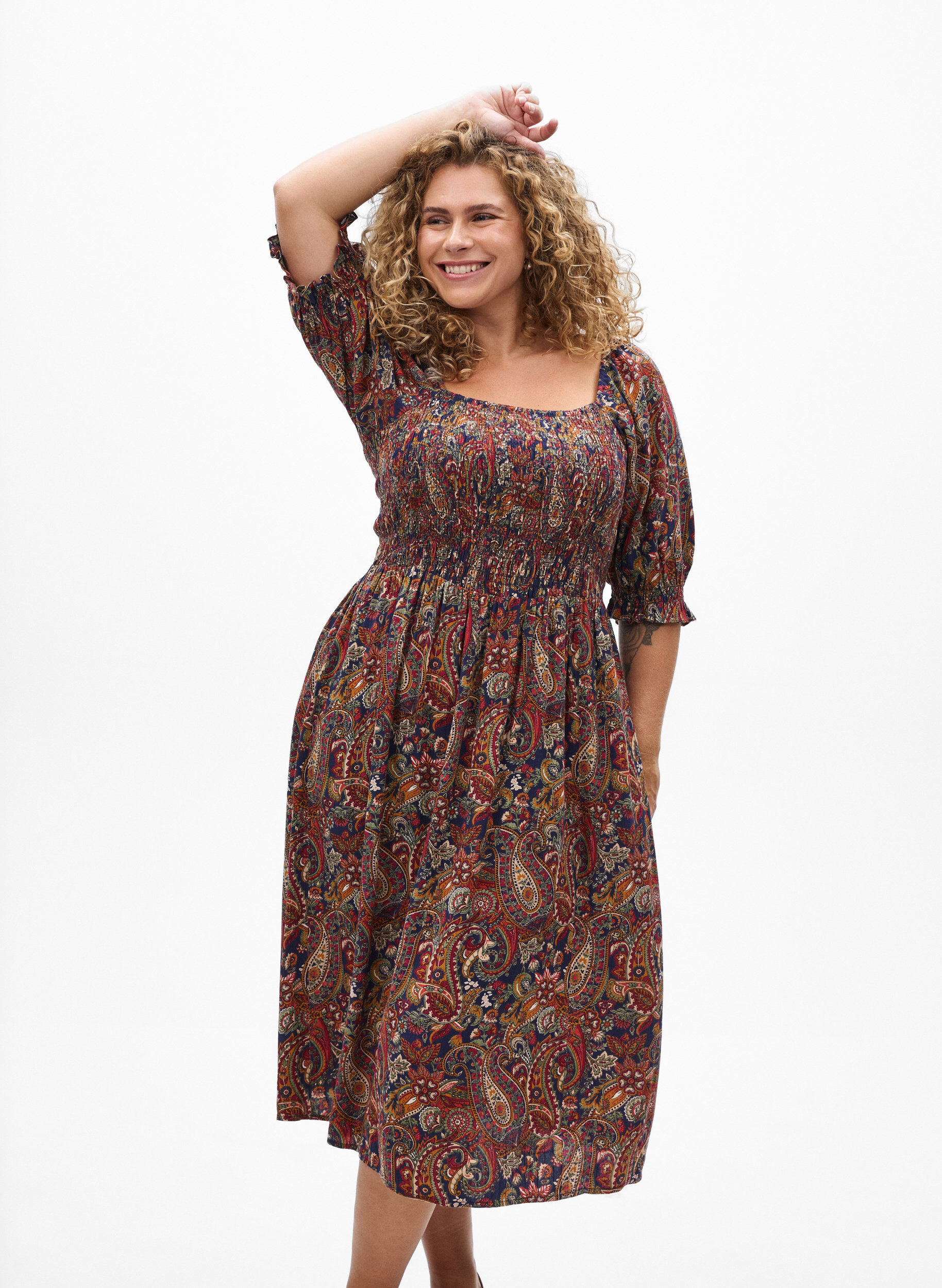ZizzifashionSummer dress in viscose with paisley print, Blue, Model image number 0