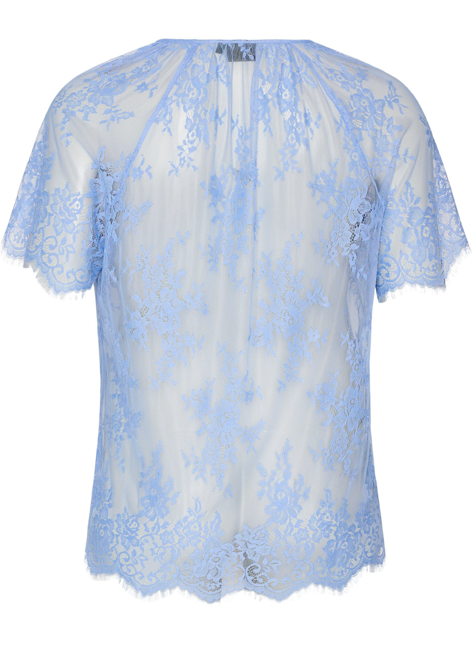 Zizzifashion Short-sleeved lace blouse with tie-fastening, Purple, Packshot image number 1