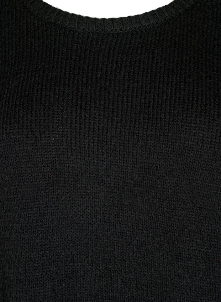 Long-sleeved knitted jumper with wool and a round neck, Black Solid, Packshot image number 2