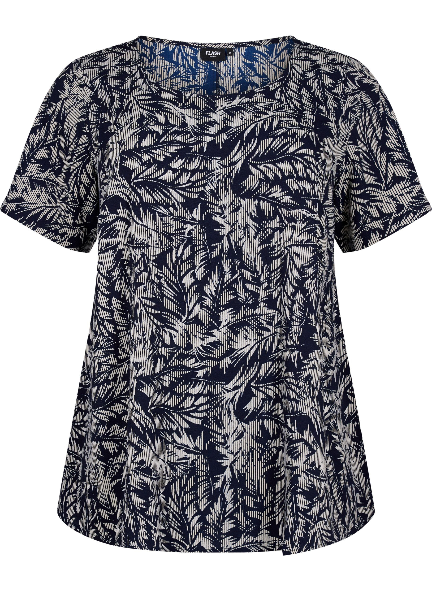 Zizzifashion FLASH - Blouse with short sleeves and print, Off White Blue Leaf, Packshot image number 0