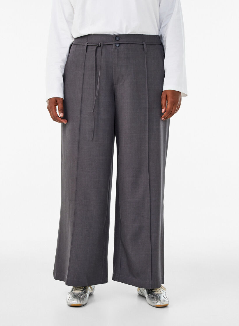 Tailored trousers with creases and a tie-belt, Dark Grey, Model image number 2