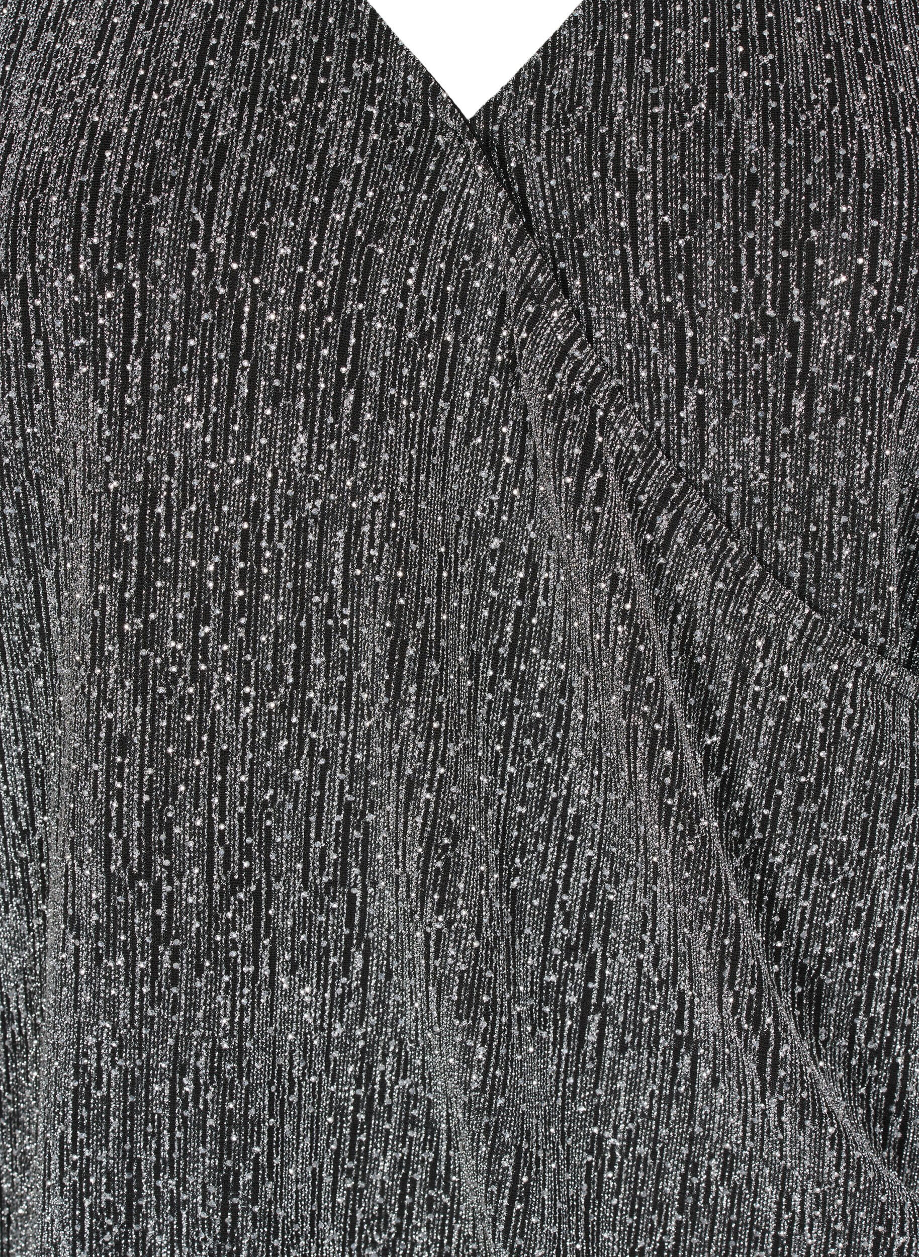 Zizzifashion Wrap-look glitter party top, Black, Packshot image number 2