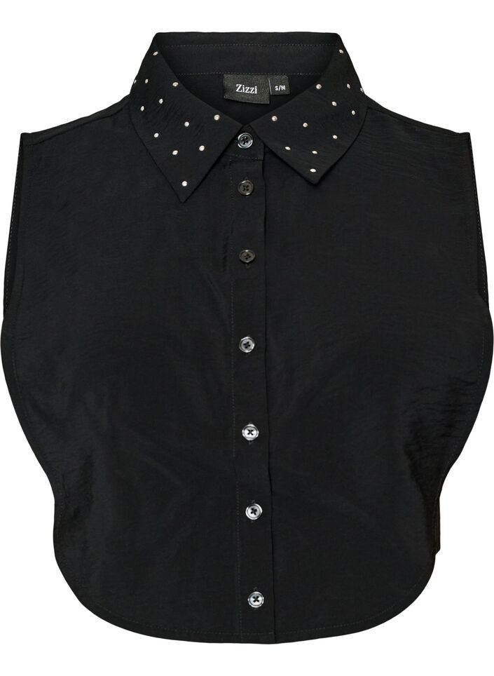 Collar insert with rhinestones and buttons, Black, Packshot image number 0