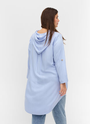 Viscose tunic with hood and 3/4-length sleeves, Icelandic Blue, Model image number 1
