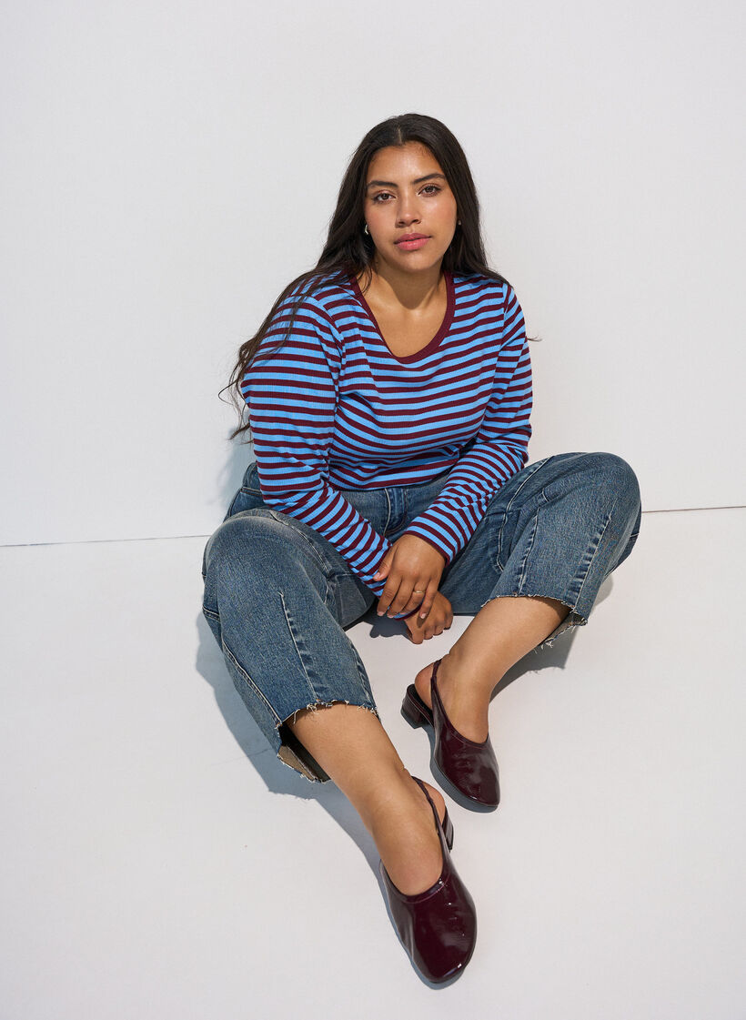 Striped blouse with long sleeves, Blue, Model image number 0