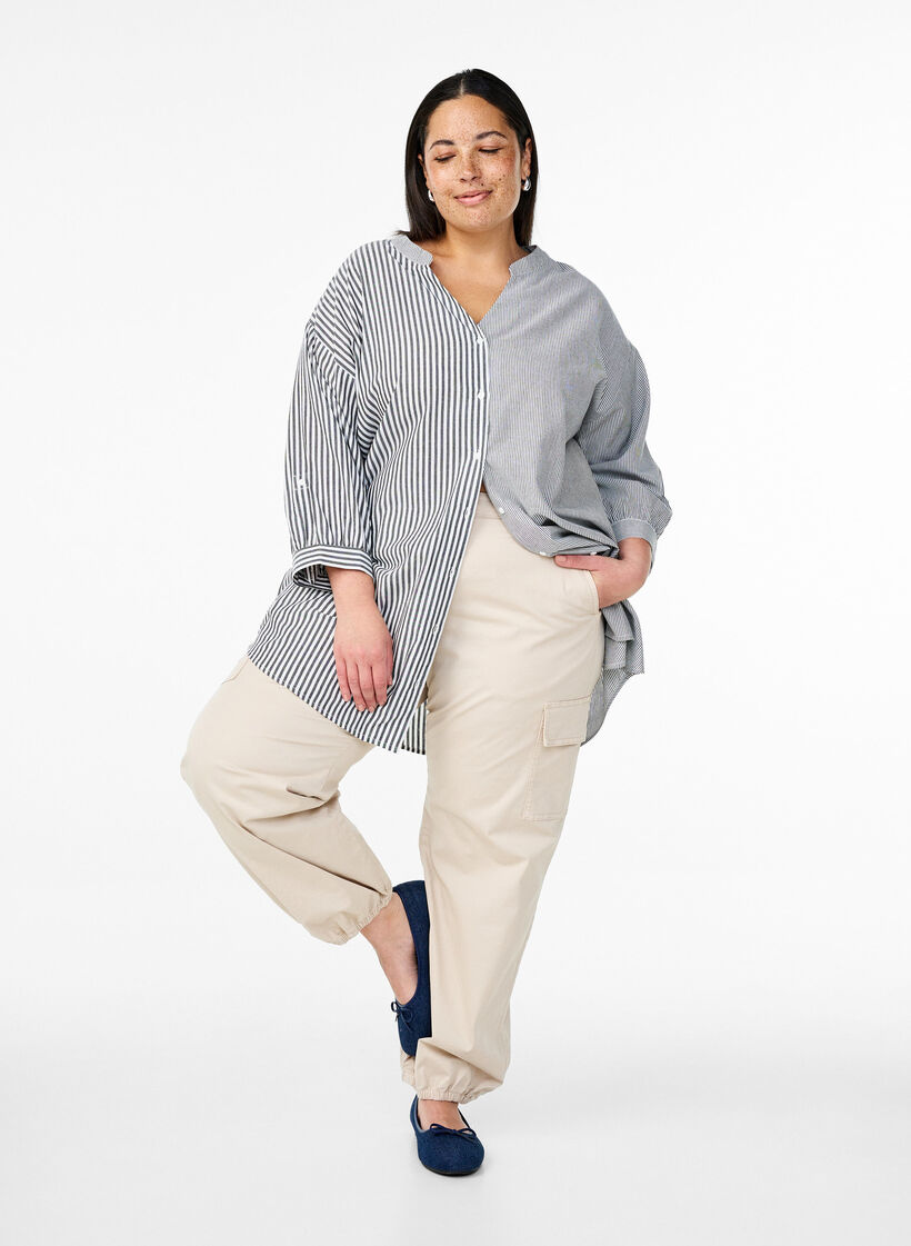 Striped tunic with 3/4 sleeves, Black, Model image number 1