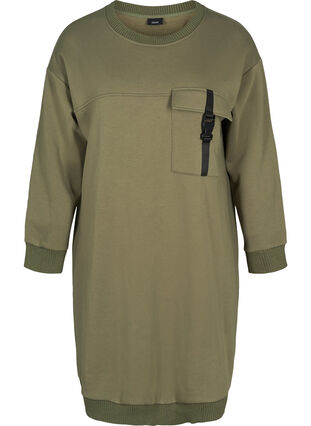 Long-sleeved sweater dress with pockets, Deep Lichen Green, Packshot image number 0