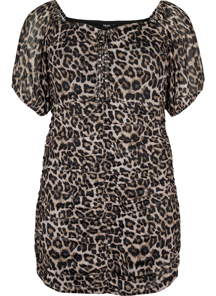 Short mesh dress with leopard print, Leo, Packshot image number 0