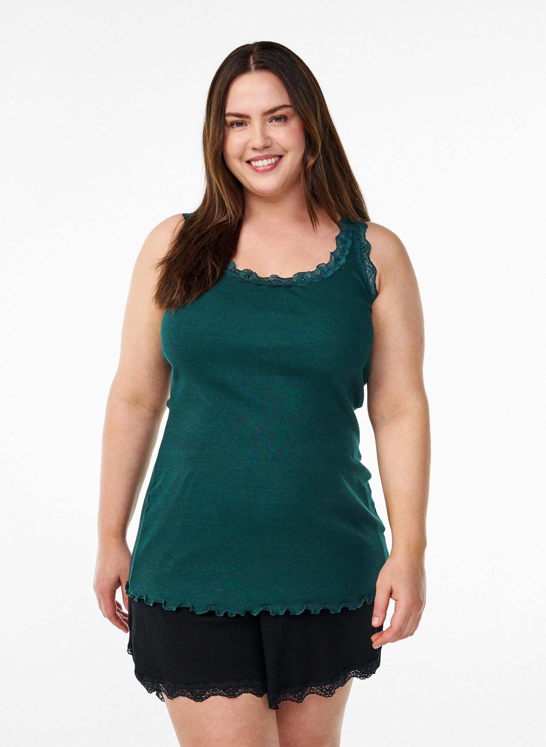 Zizzifashion Top with lace trim, Green, Model image number 0