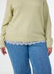 Knitted blouse with lace trim at the hem, Green, Model image number 3