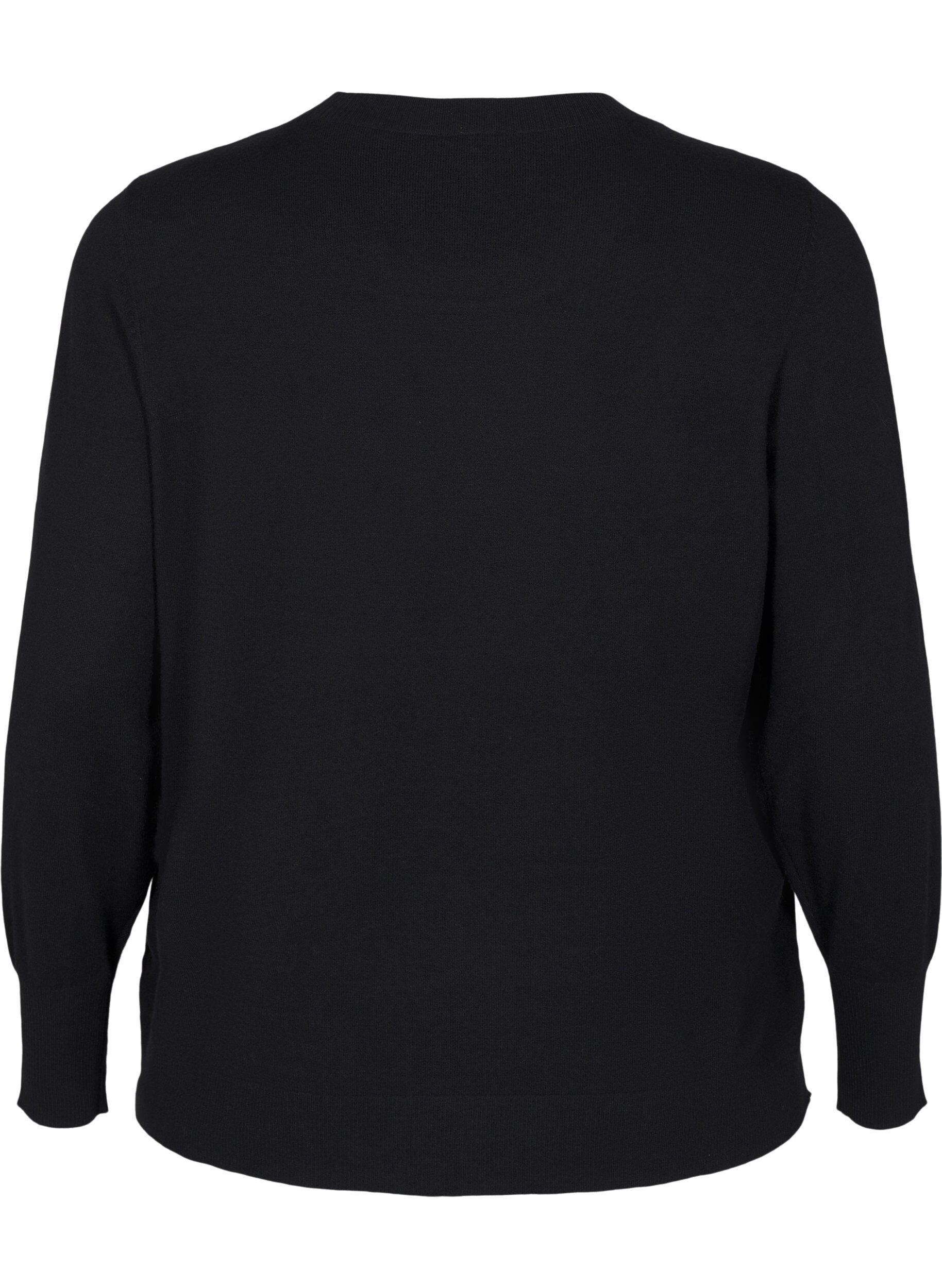 ZizzifashionKnitted blouse with a round neck, Black, Packshot image number 1
