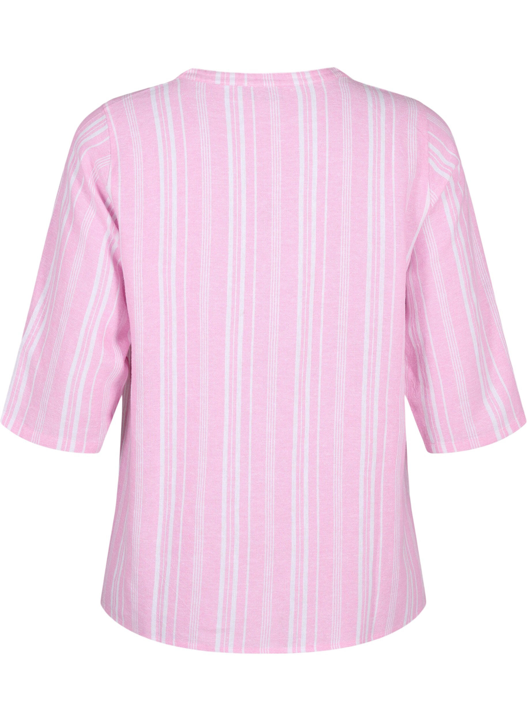 Zizzifashion Striped blouse in linen-viscose blend, Pink, Packshot image number 1