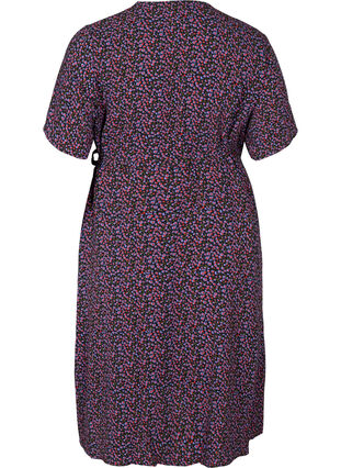 Short-sleeved wrap dress, Cobolt Blue Flower, Packshot image number 1