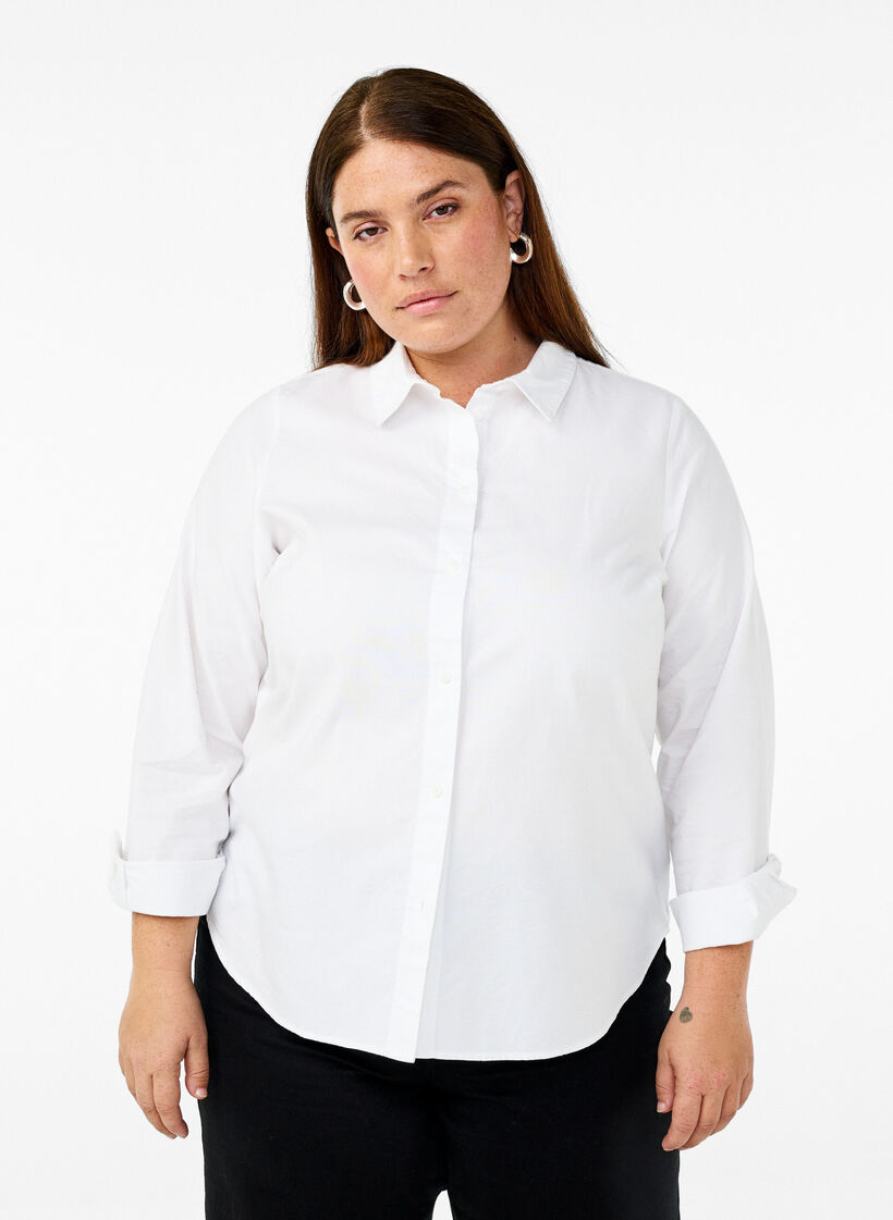 Long-sleeved cotton shirt, White, Model image number 0