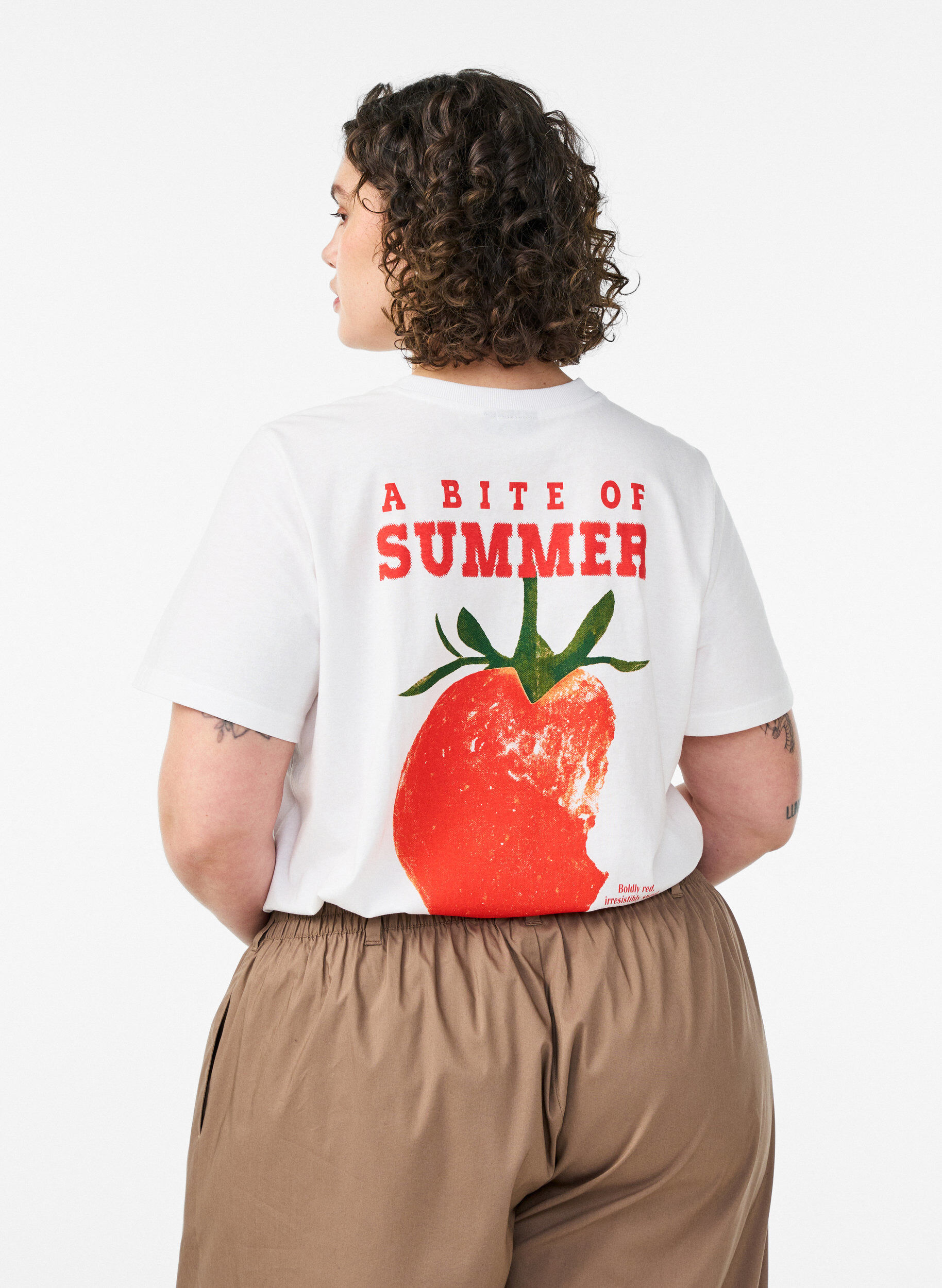 Cotton T-shirt with print, White, Model