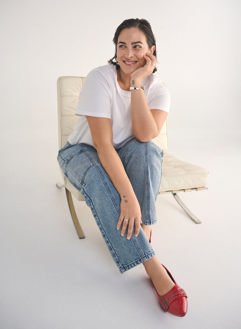 High-waisted cargo jeans, Light Blue, Image image number 0