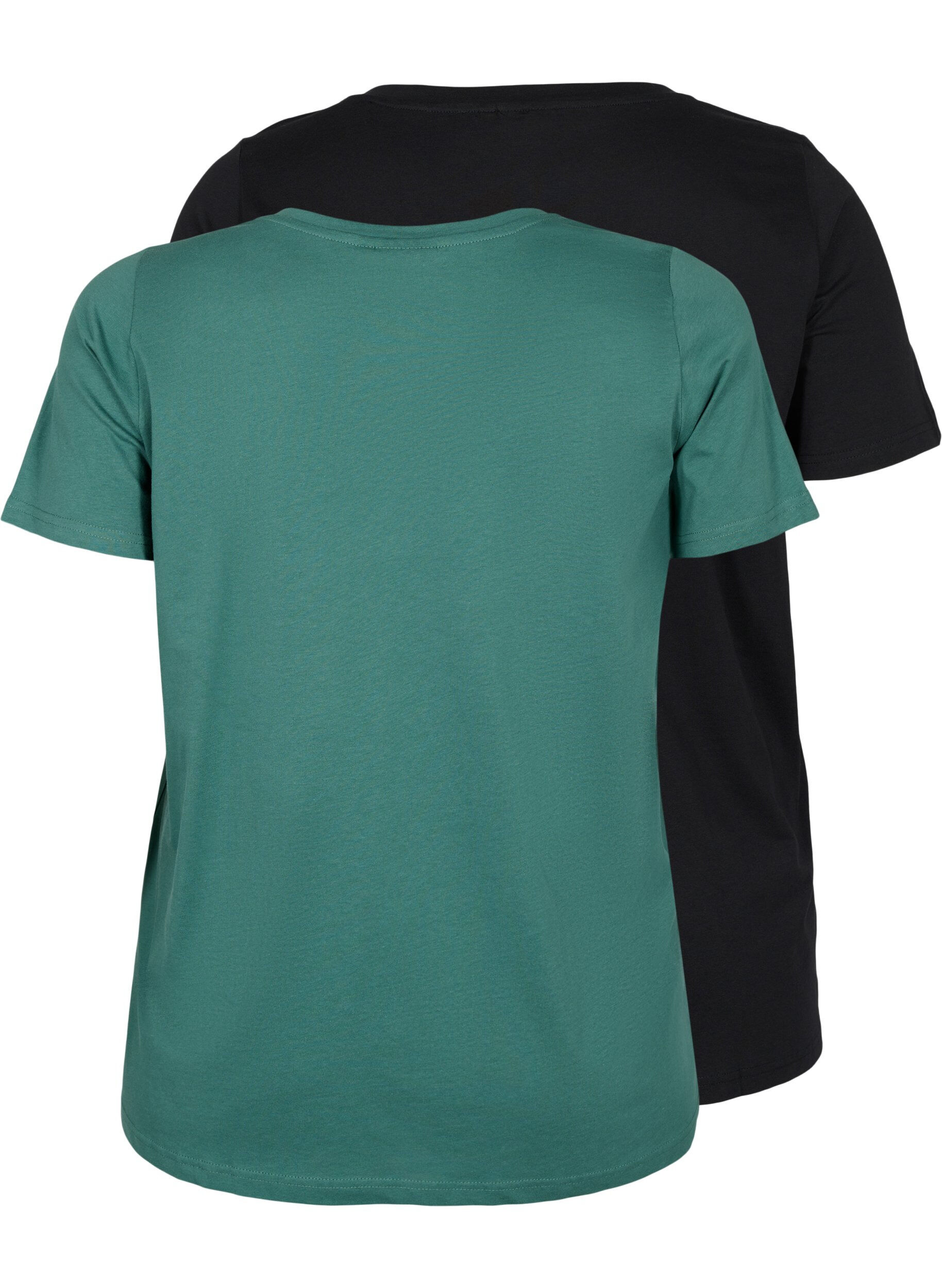 Zizzifashion 2-pack basic cotton t-shirt, Mallard Green/Black, Packshot image number 1