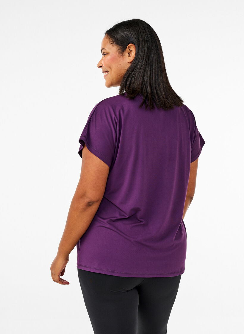 Loose training t-shirt with v-neck, Purple, Model image number 2