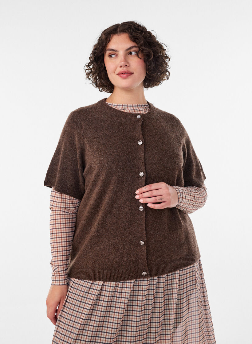 Knit cardigan with short sleeves, Brown, Model image number 0