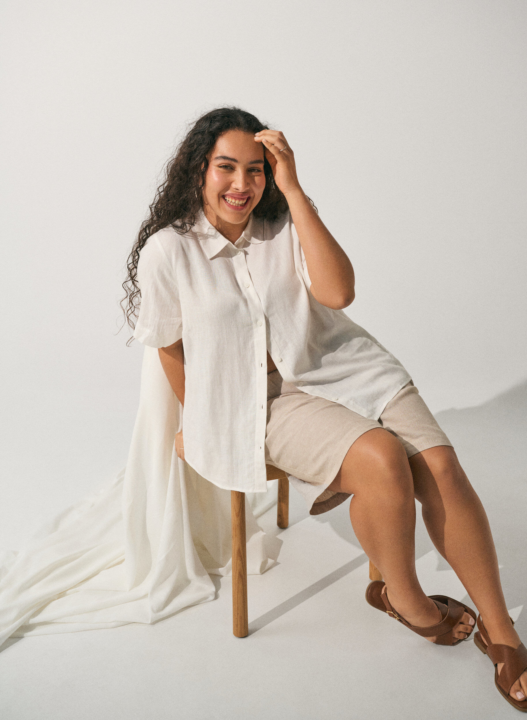 Zizzifashion Short-sleeved shirt in linen and viscose, White, Image image number 0