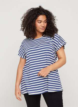 Striped t-shirt in cotton, Twilight Blue Stripe, Model image number 0