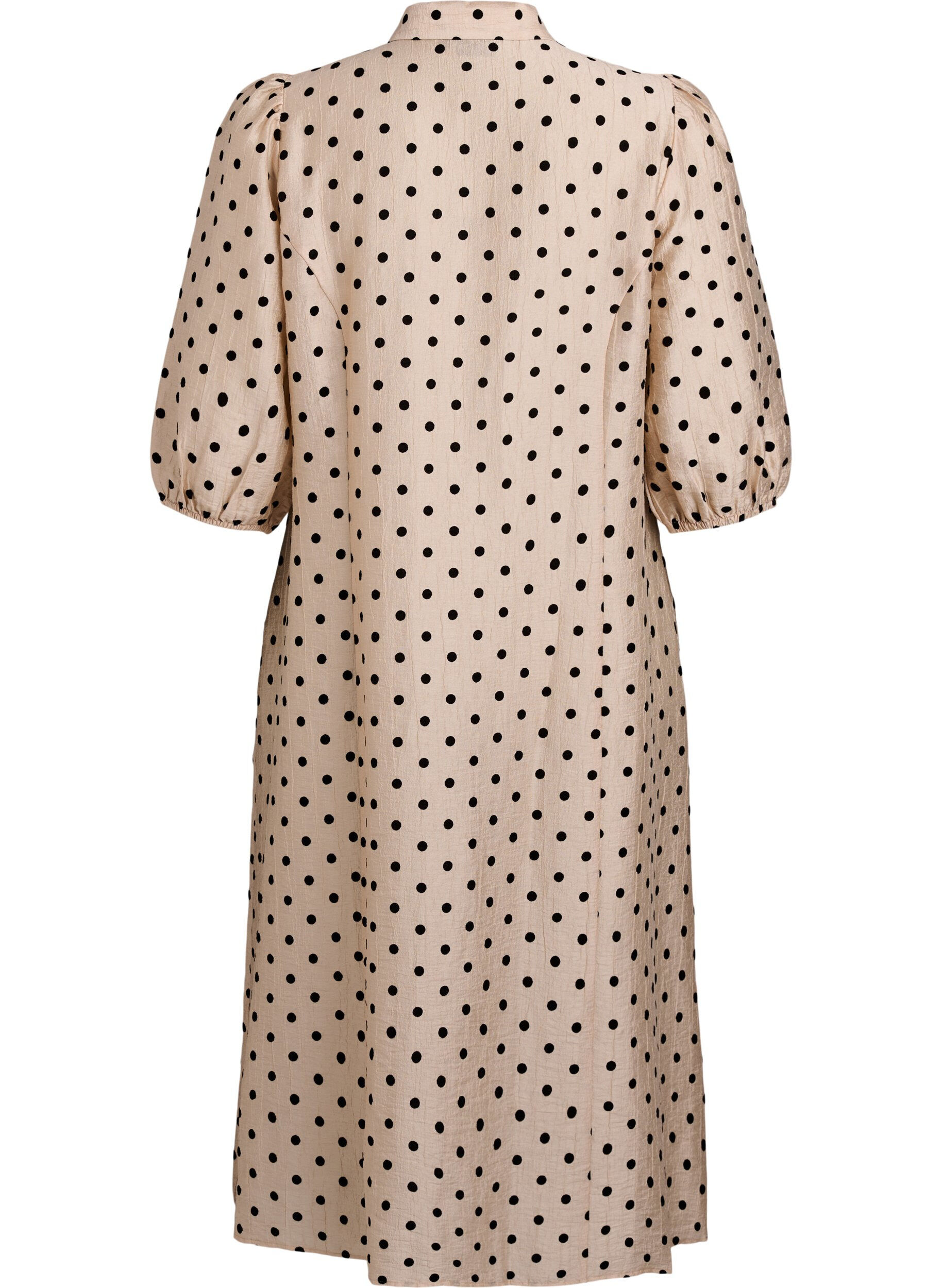 Zizzifashion Midi shirt dress with polka dots and 3/4 sleeves, Beige, Packshot image number 1