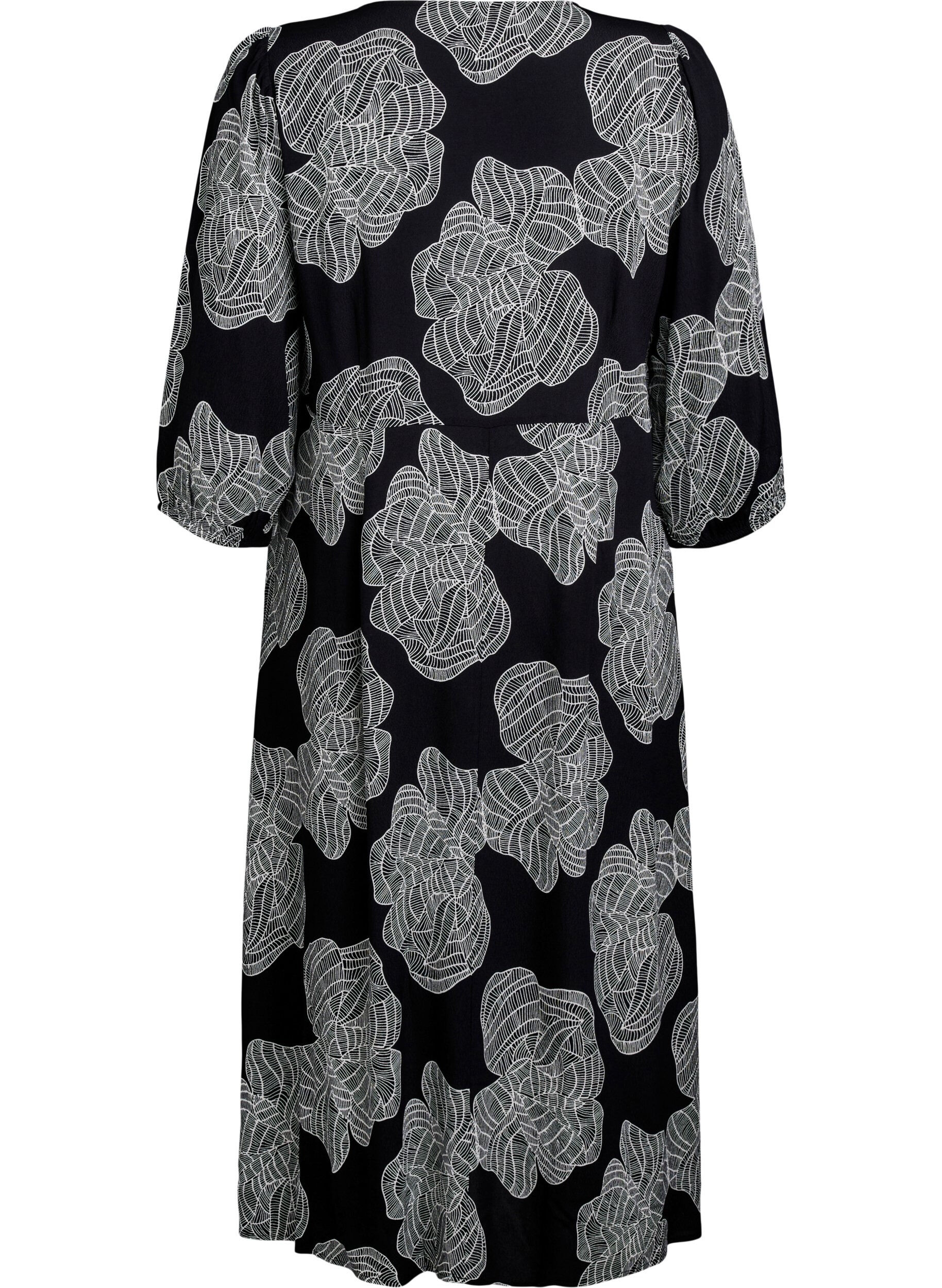 Zizzifashion Midi dress with floral print and 3/4 sleeves, Black, Packshot image number 1