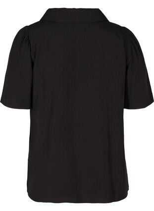 Viscose blouse with v-neck and collar, Black, Packshot image number 1