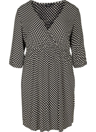 Polka dot viscose dress with 3/4 sleeves, Black w. White Dot, Packshot image number 0