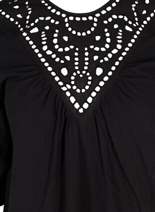 Blouse with broderie anglaise and 3/4 sleeves, Black, Packshot image number 2