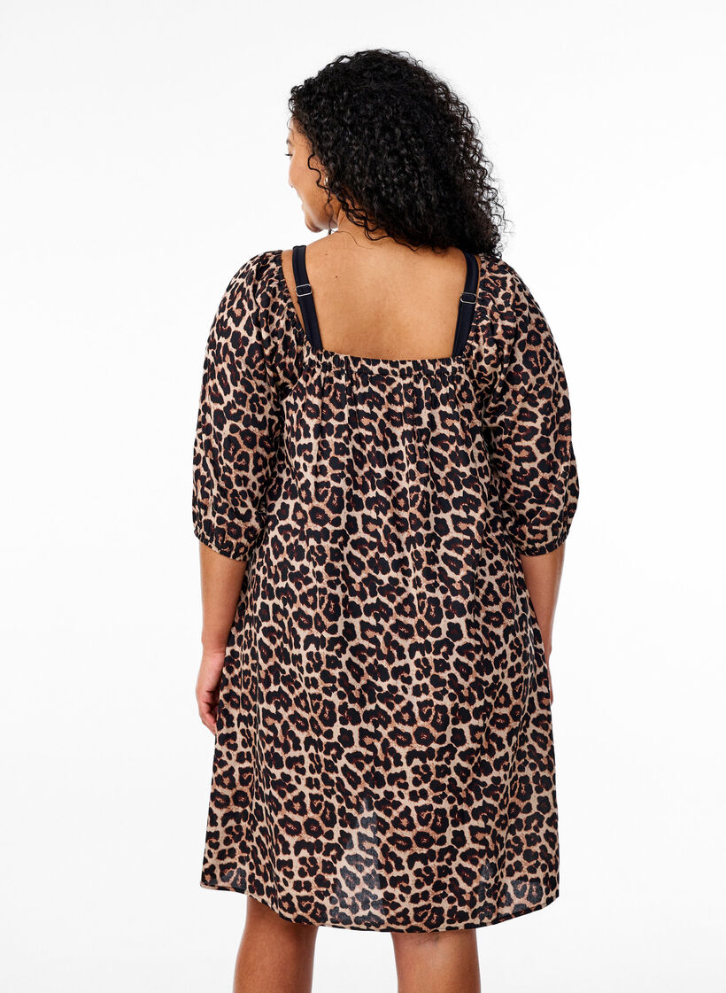 Beach dress in viscose with print, Beige, Model image number 2