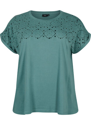 Loose t-shirt with embroidery anglaise, Sea Pine, Packshot image number 0