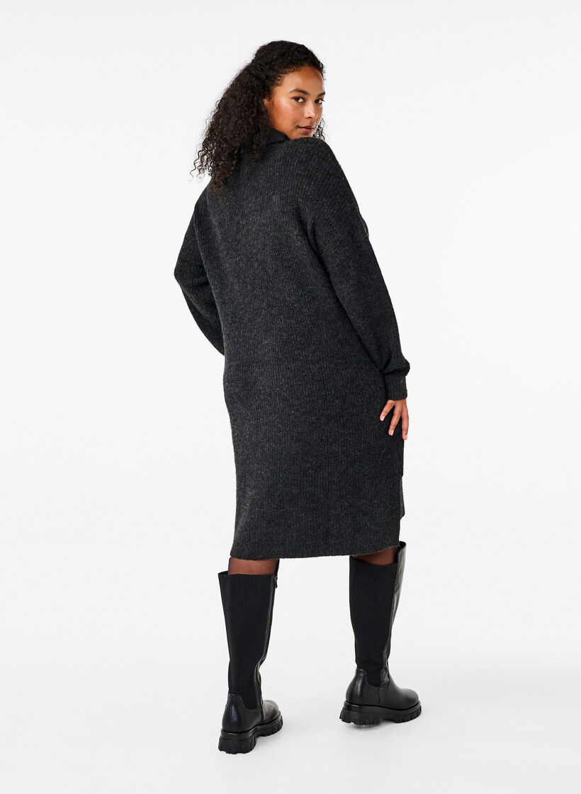 Knitted dress with turtleneck, Dark Grey, Model image number 2
