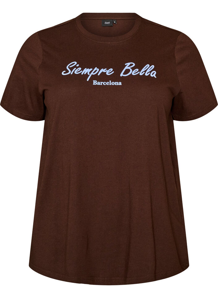 T-shirt in organic cotton with print, Brown, Packshot image number 0