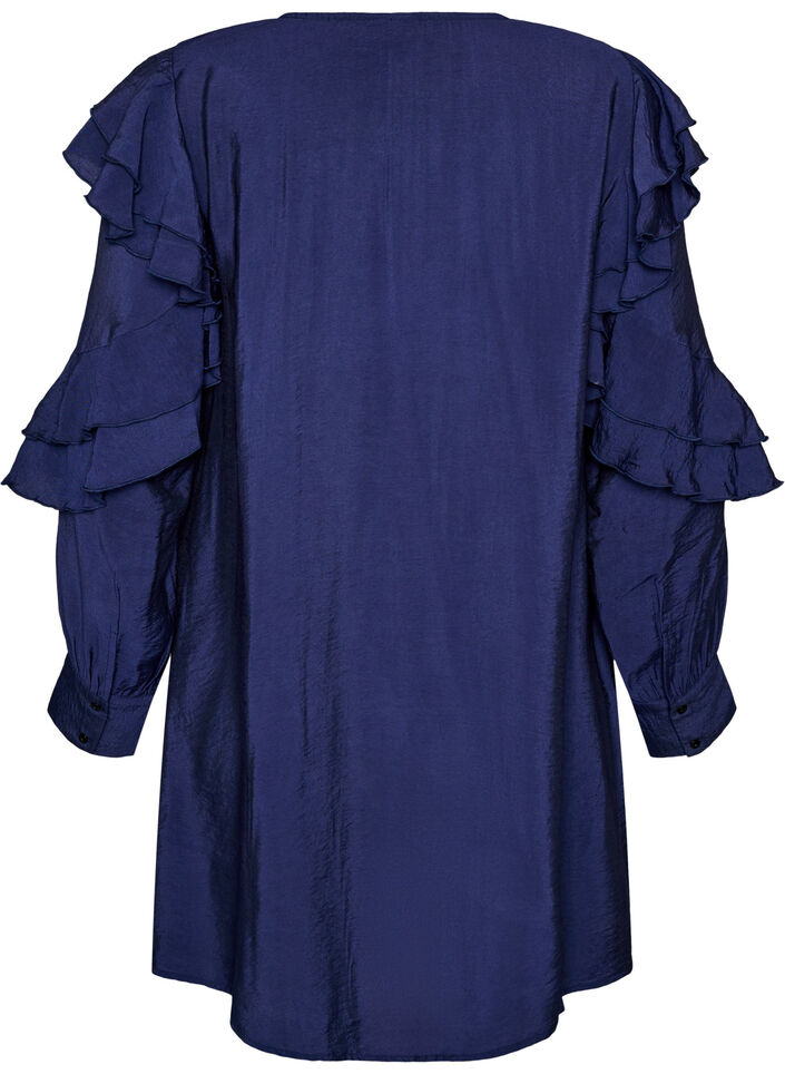 Viscose dress with ruffles and ties, Blue, Packshot image number 1