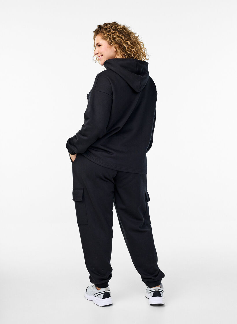 Cargo pants in soft sweat material, Black, Model image number 1