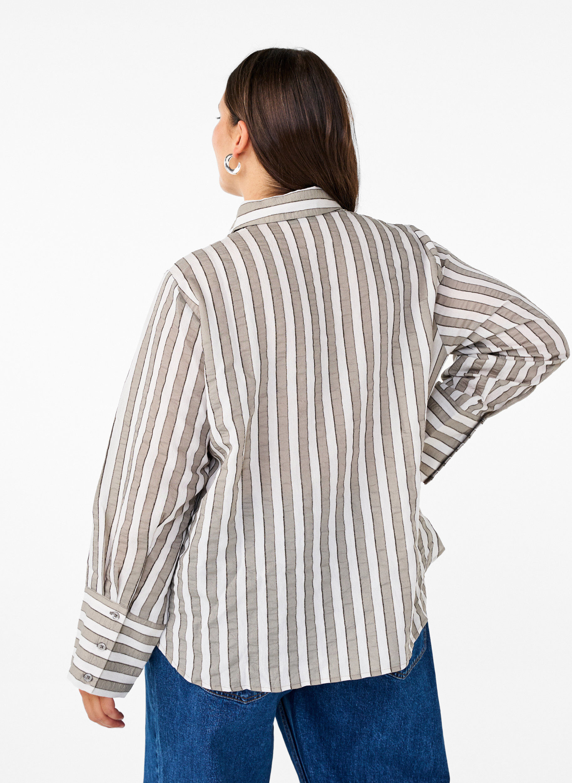 Zizzifashion Loose shirt with stripes, Beige, Model image number 2