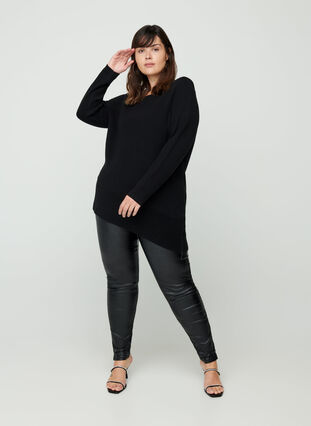 Knitted blouse with an asymmetric hem, Black, Model image number 2