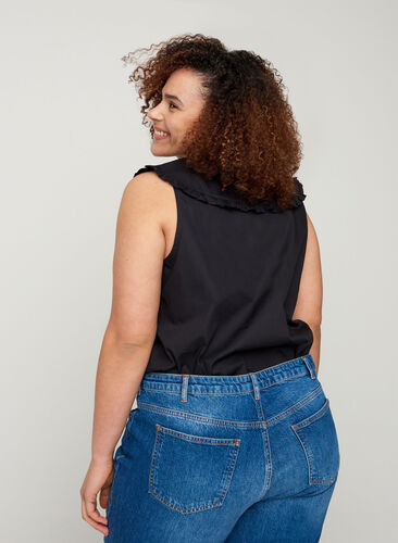 Sleeveless shirt with a large collar, Black, Model image number 1